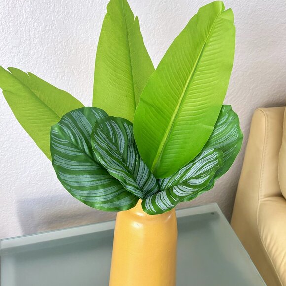 Set/4 Tropical Leaf Stems Banana Leaves Faux Greenery Stem Artificial Foliage - Picture 6 of 6